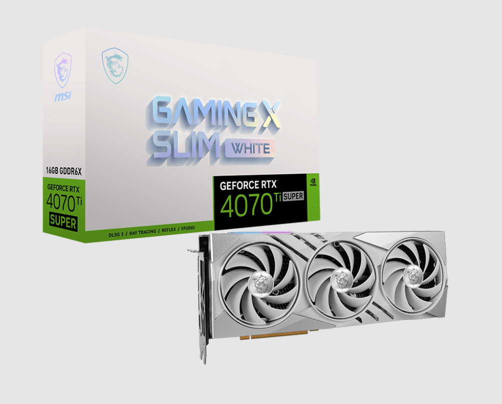  nVIDIA GeForce RTX 4070 Ti SUPER 16G GAMING X SLIM - WHITE<br>Boost Mode: 2670 MHz, 1x HDMI/ 3x DP, Max Resolution: 7680 x 4320, 1x 16-Pin Connector, Recommended: 700W  